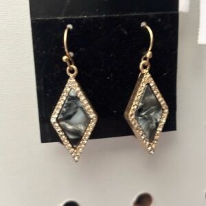 Gold-Tone Black Marbled Diamond Drop Earrings